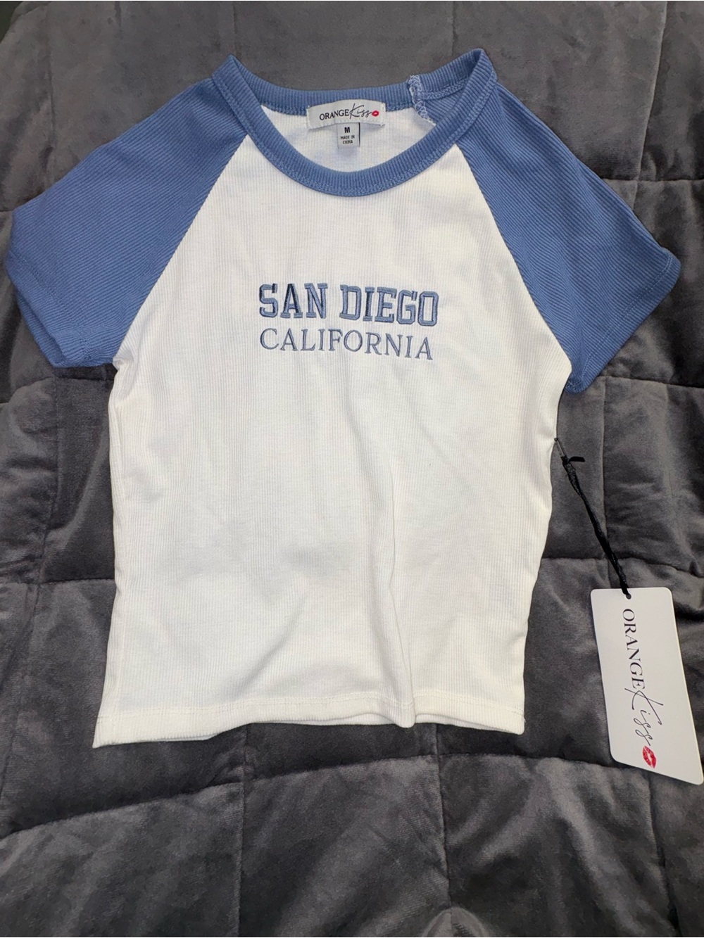 Orange Kiss San Diego Raglan Crop Top - White & Light Blue